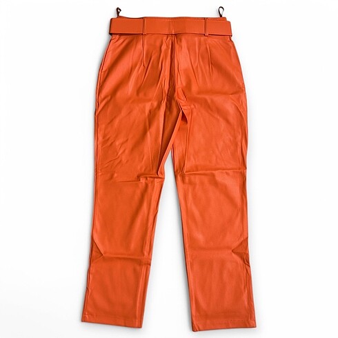 Kemerli Turuncu Deri Pantolon - Görsel 2