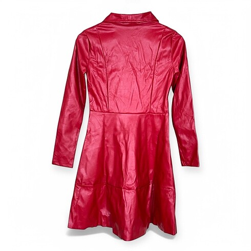 Kırmızı Deri Elbise - Görsel 4