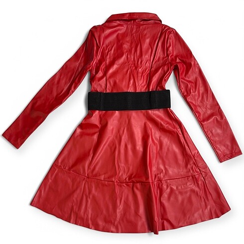 Kırmızı Deri Elbise - Görsel 2