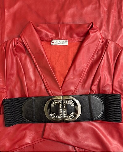 Kırmızı Deri Elbise - Görsel 5