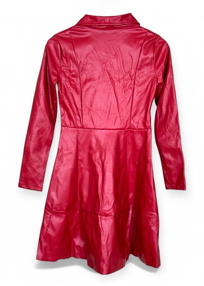 Kırmızı Deri Elbise - Görsel 4