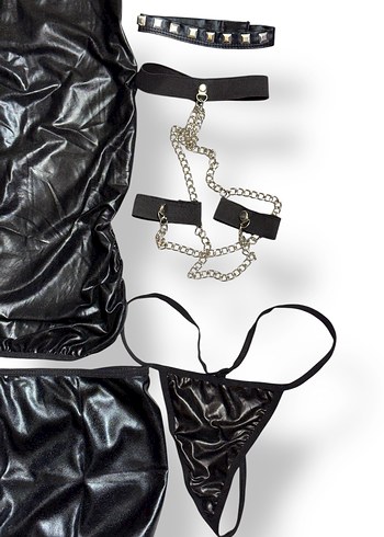 Siyah Zincir Detaylı Mini Deri Takım - Görsel 2