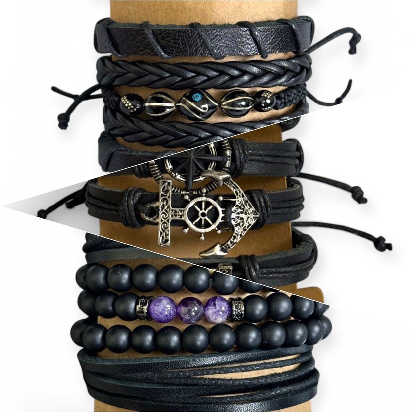 Siyah Bohem Erkek Bileklik Seti - Görsel 2