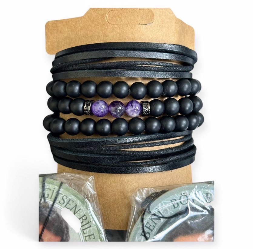 Siyah Bohem Erkek Bileklik Seti - Görsel 3