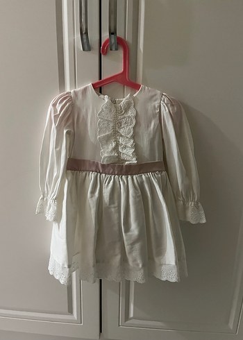 Kız Çocuk Beyaz Keten Fırfırlı Elbise - Görsel 2