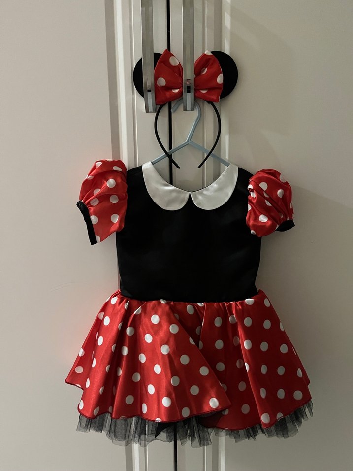 Minnie Mouse Kız Çocuk Kırmızı Puantiyeli Fırfırlı Elbise - Görsel 3