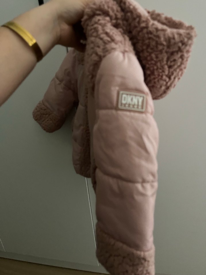 Dkny Kız Çocuk pembe Kürklü Mont - Görsel 2