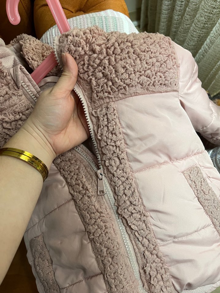 Dkny Kız Çocuk pembe Kürklü Mont - Görsel 5