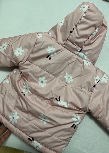 Kız Çocuk Pembe Çiçekli Fermuarlı Mont - Görsel 4