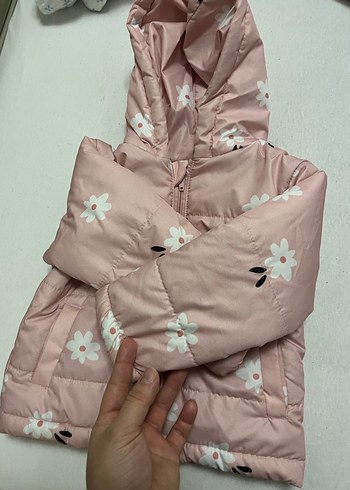 Kız Çocuk Pembe Çiçekli Fermuarlı Mont - Görsel 2