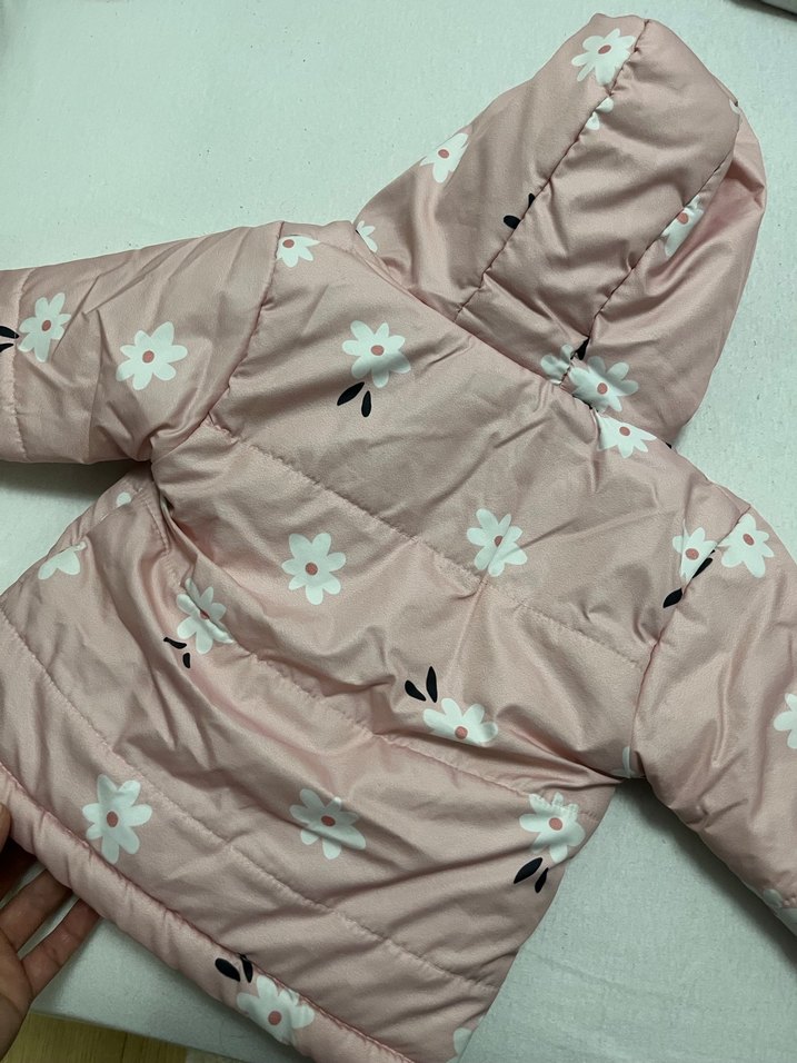 Kız Çocuk Pembe Çiçekli Fermuarlı Mont - Görsel 4