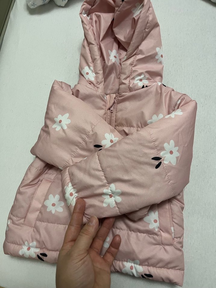 Kız Çocuk Pembe Çiçekli Fermuarlı Mont - Görsel 2