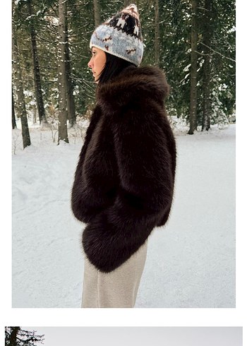 Zara kısa suni kürk klapa yaka kaban - Görsel 2