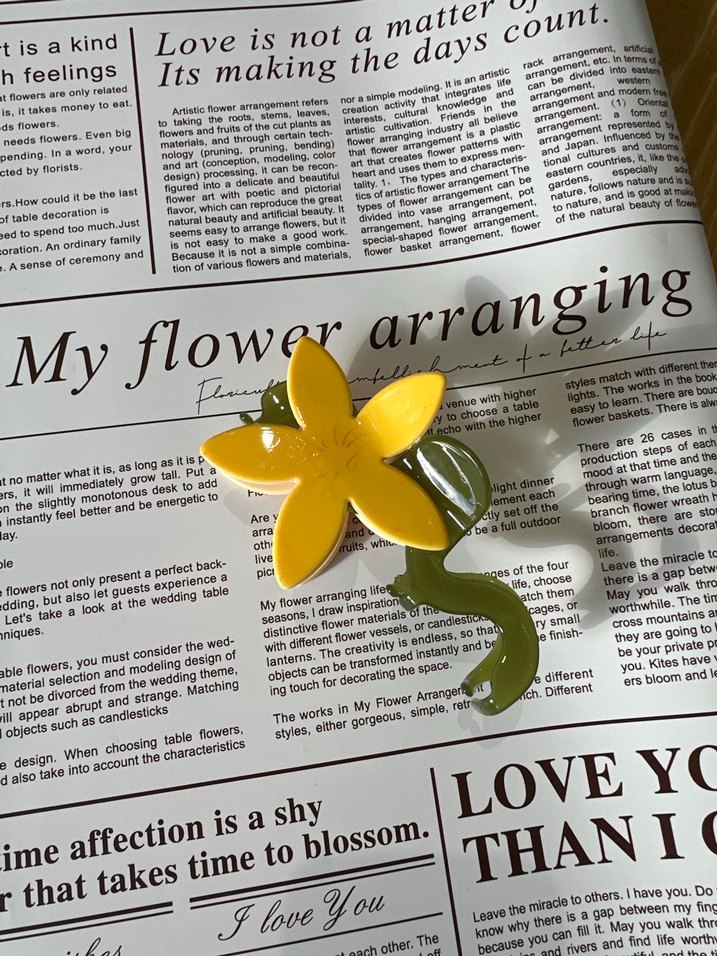 Sarı Parlak asetat  Çiçek Saç Tokası - Görsel 2