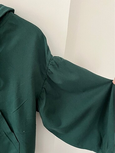 s Beden yeşil Renk Koton Balon Kollu Fermuarlı Sweatshirt