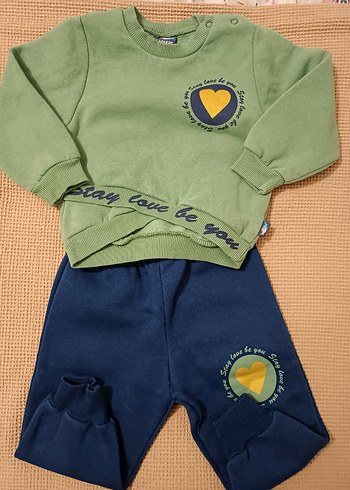 Yeşil Gri Kız Bebek Pamuklu Sweatshirt ve Pantolon Takımı