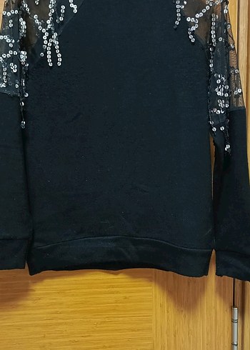 Siyah Payet İşlemeli Kadın Sweatshirt