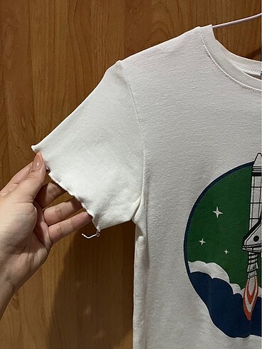 s Beden Beyaz Fitilli T-shirt