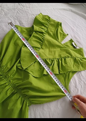 ADİL IŞIK Limon yeşili Romantik Bluz - Görsel 4