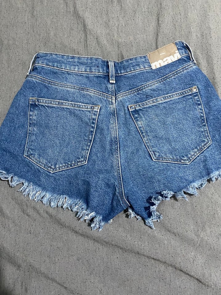Kadın Mavi Yırtık Denim Mini Şort - Görsel 2