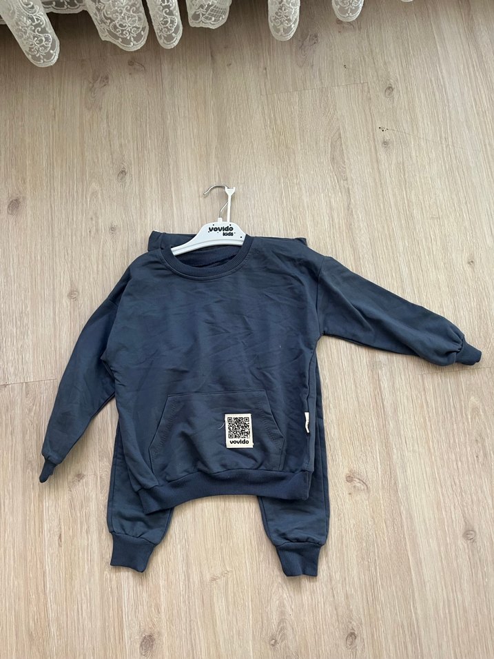 Gri Erkek Çocuk Oversize Denim Eşofman Takımı - Görsel 2