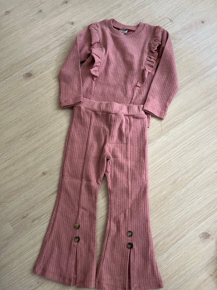 Pembe Bebek Kız Takım Uzun Kollu Düğmeli - Görsel 2