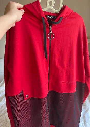 Kırmızı Mini Fermuarlı Kadın Sweatshirt - Görsel 2