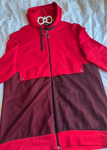 Kırmızı Mini Fermuarlı Kadın Sweatshirt - Görsel 3