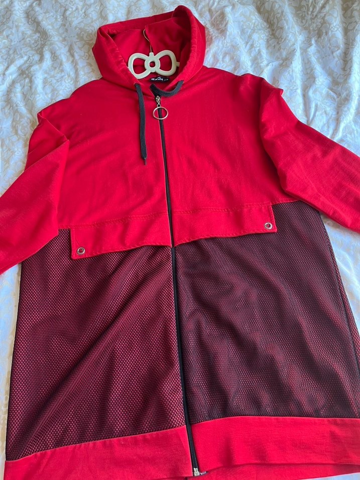 Kırmızı Mini Fermuarlı Kadın Sweatshirt - Görsel 3