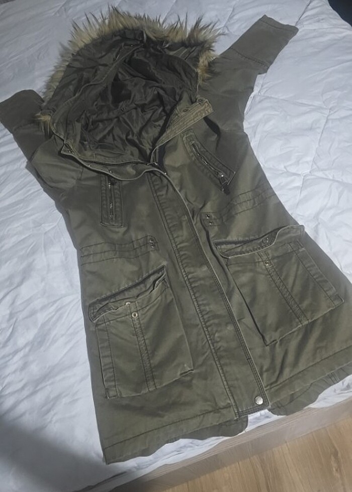 Sorunsuz uzun keten parka - Görsel 2