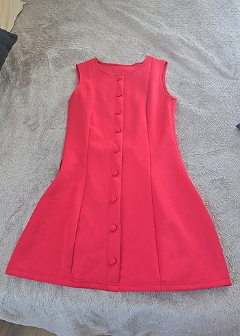 Düğmeli Pembe Midi Elbise