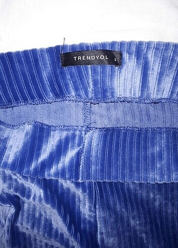Zara İndigo mavi fitilli kadife bol paça pantolon