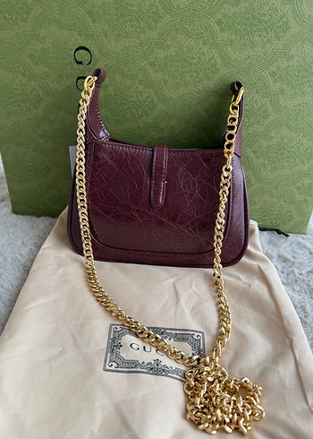Gucci Bordo Zincir Detaylı Deri Kadın Çanta