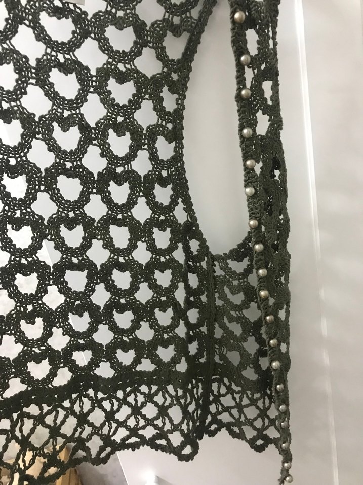 Dantel Detaylı Yeşil Örgü Bohem Yelek - Görsel 2