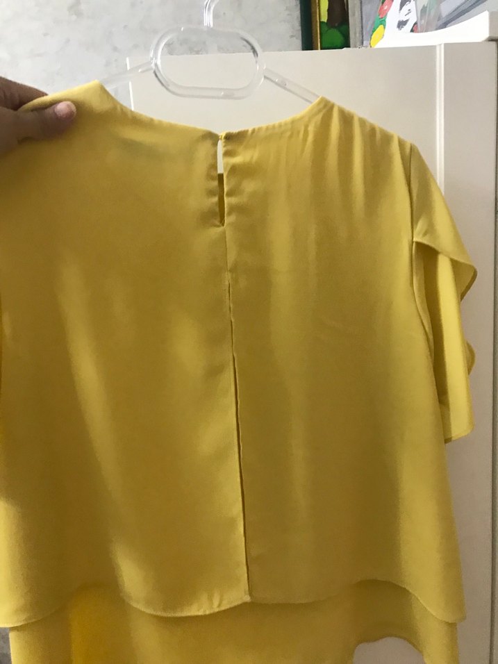 Sarı Kadın Kısa Kollu Saten Bluz - Görsel 5