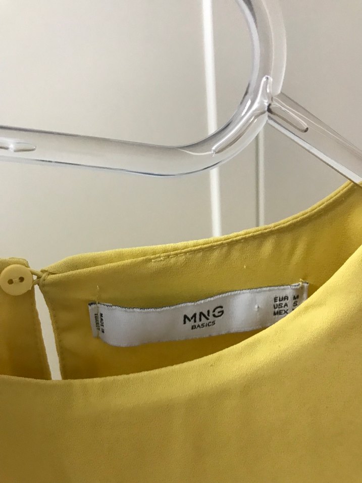 Sarı Kadın Kısa Kollu Saten Bluz - Görsel 3