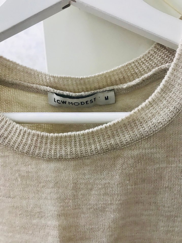 Bej Uzun Kollu Triko Elbise - Görsel 4