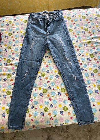Düğmeli Mavi Tie-Dye Kadın Jean