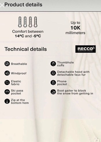 Beyaz Kürklü Bebek Kız Kayak Tulumu - Görsel 3