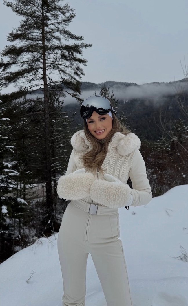 Beyaz Kürklü Bebek Kız Kayak Tulumu - Görsel 2