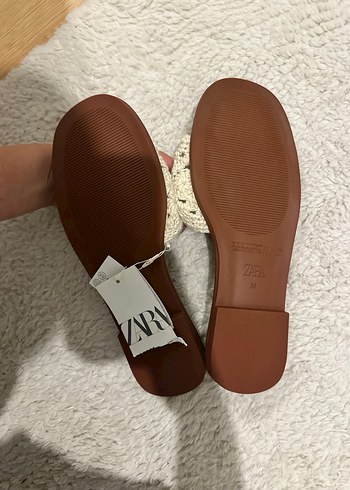 Bej Örgü Kadın Terlik Blok Topuklu - Görsel 2