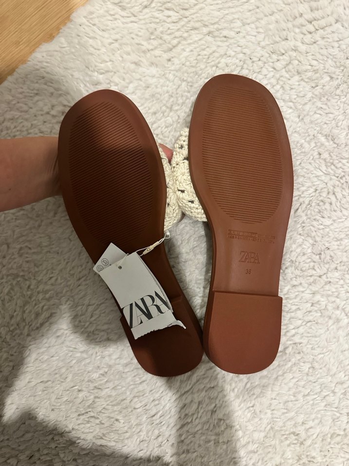 Bej Örgü Kadın Terlik Blok Topuklu - Görsel 2