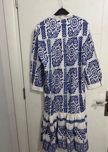 Mavi Nakışlı Bohem Uzun Elbise - Görsel 3