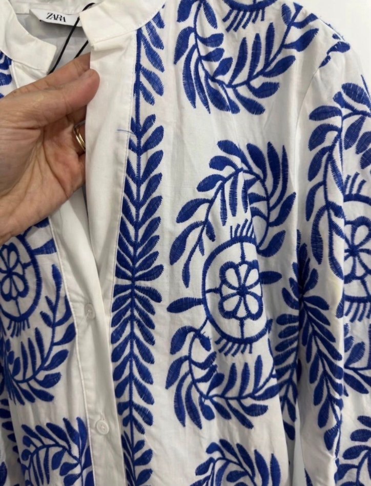 Mavi Nakışlı Bohem Uzun Elbise - Görsel 2