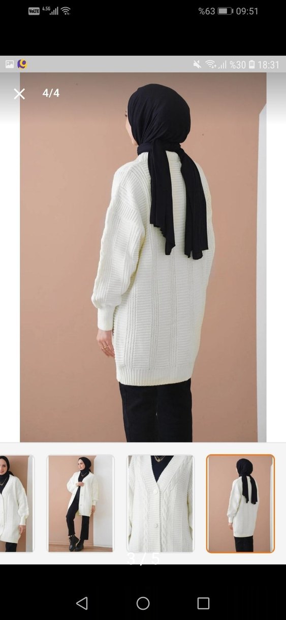 Beyaz Örgü V Yaka Midi Hırka - Görsel 3