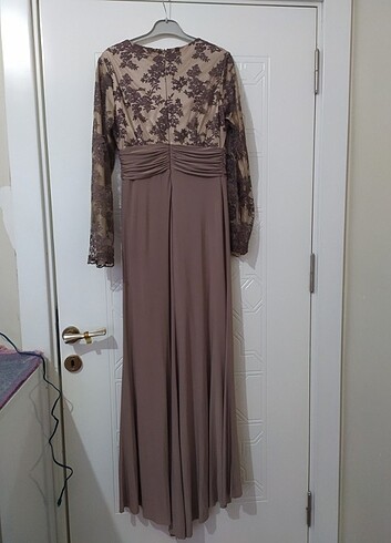 38 beden kuyruklu boncuk detaylı kahverengi elbise - Görsel 5