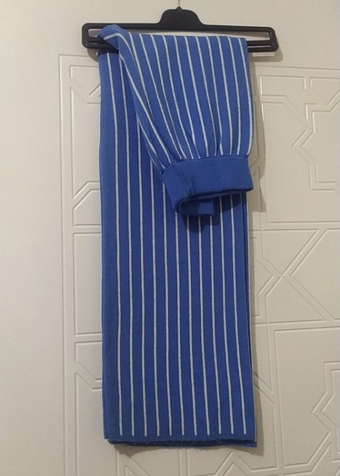 Pamuklu mavı cızgılı gömlek pantolon takımı M(38) beden - Görsel 2