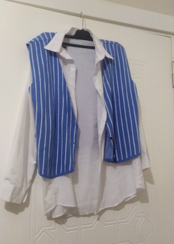 Pamuklu mavı cızgılı gömlek pantolon takımı M(38) beden - Görsel 3