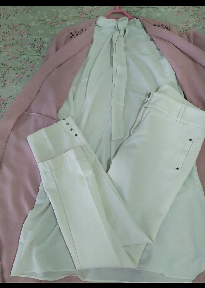 Toz pembe ceket gomlek takımı - Görsel 3