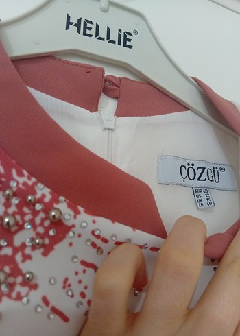 Nakışlı Boncuklu Uzun Kollu Pembe Abiye Elbise - Görsel 3